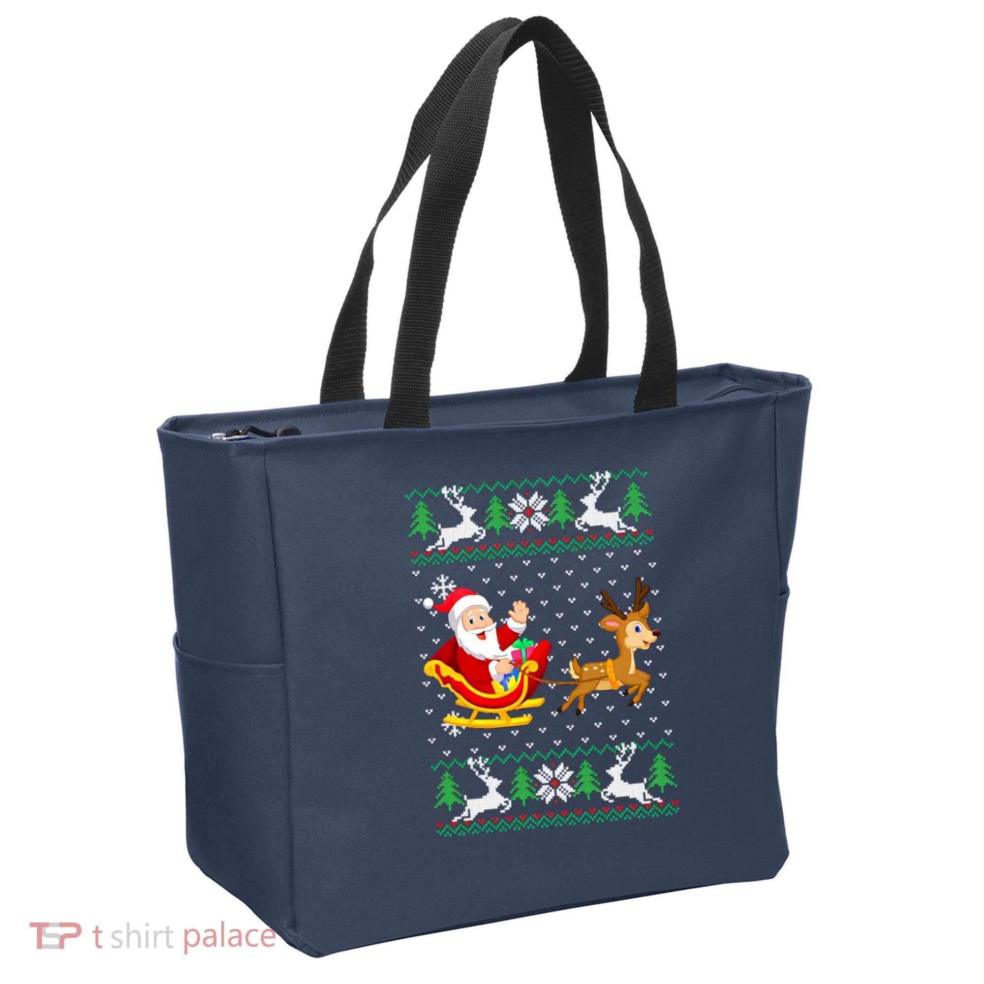 Santa And Reindeer Ugly Christmas Tote Bag