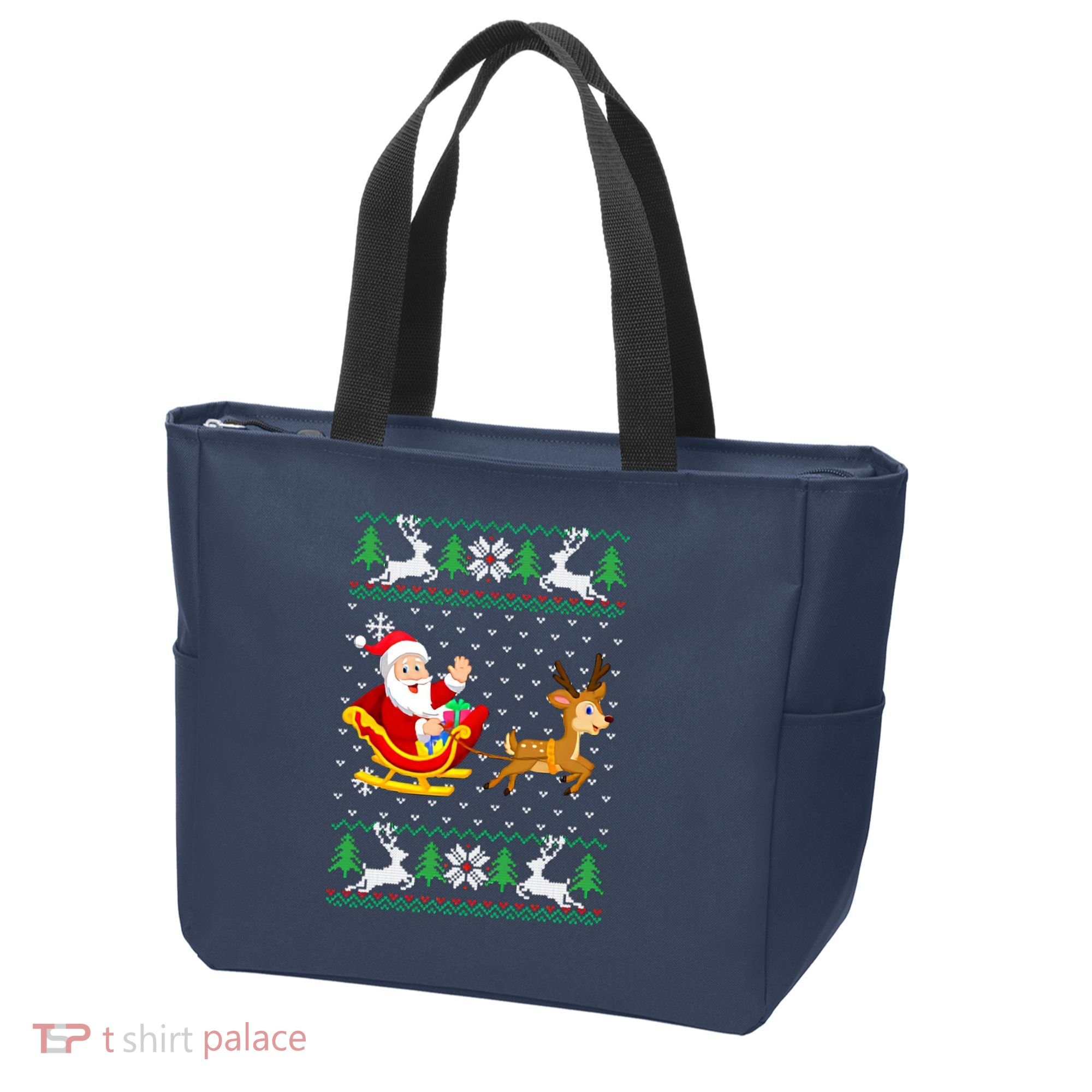 Santa And Reindeer Ugly Christmas Tote Bag