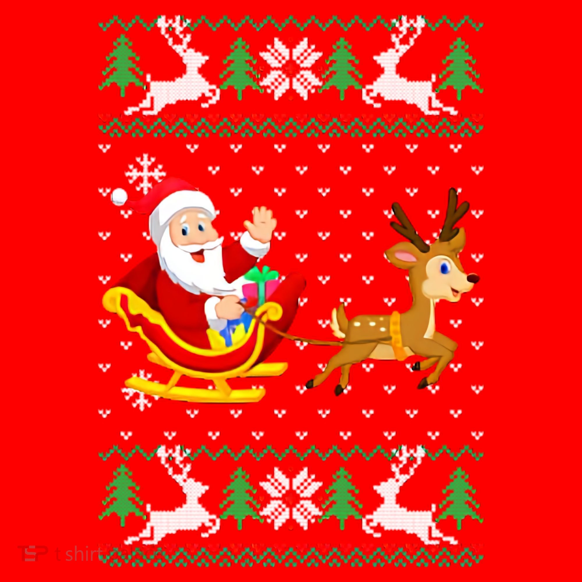 Santa And Reindeer Ugly Christmas Santa Hat