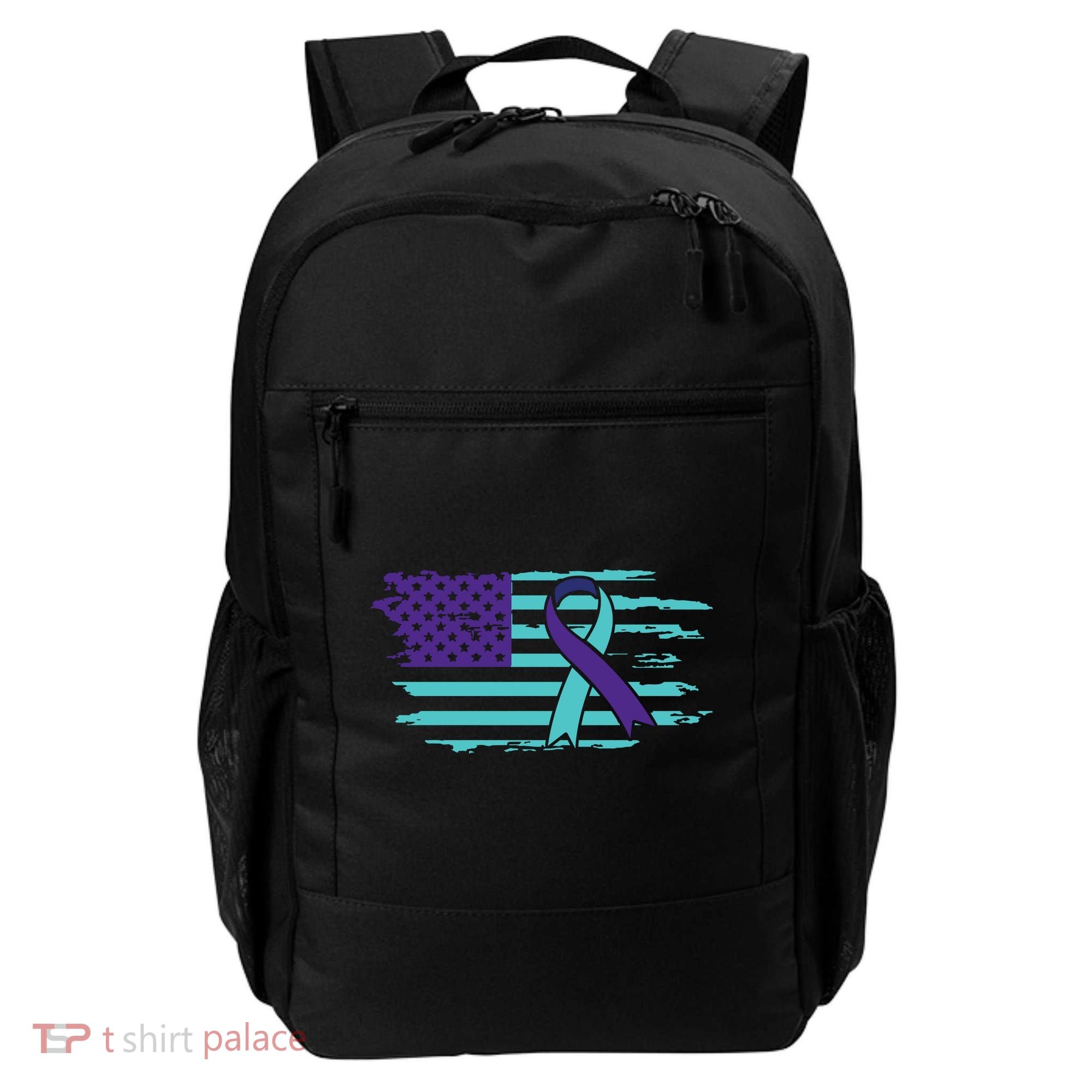 Suicide Awareness Ribbon American Flag Backpack