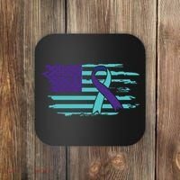 Suicide Awareness Ribbon American Flag Coaster thumb 0