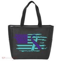 Suicide Awareness Ribbon American Flag Tote Bag thumb 0