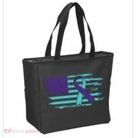Suicide Awareness Ribbon American Flag Tote Bag thumb 2