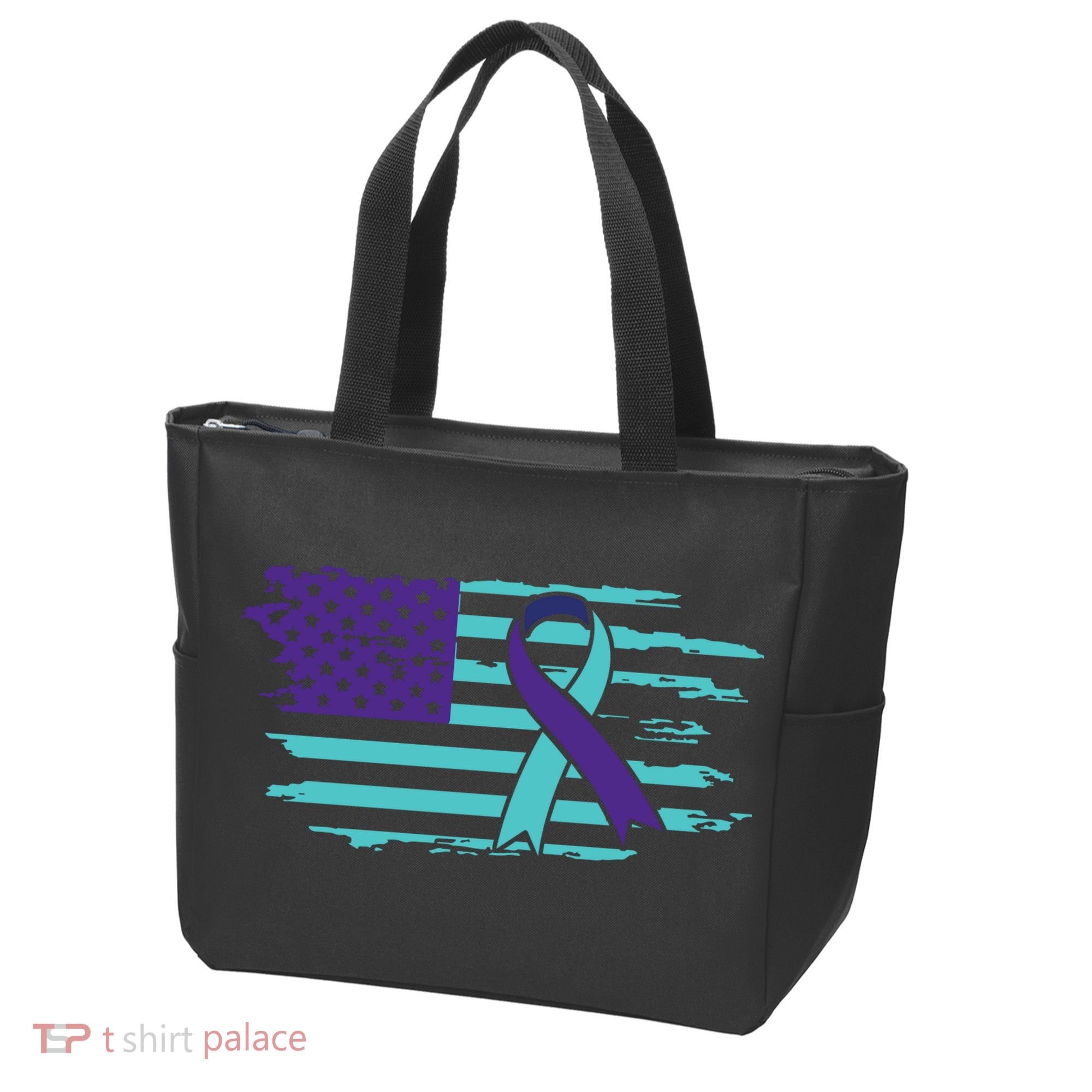 Suicide Awareness Ribbon American Flag Tote Bag