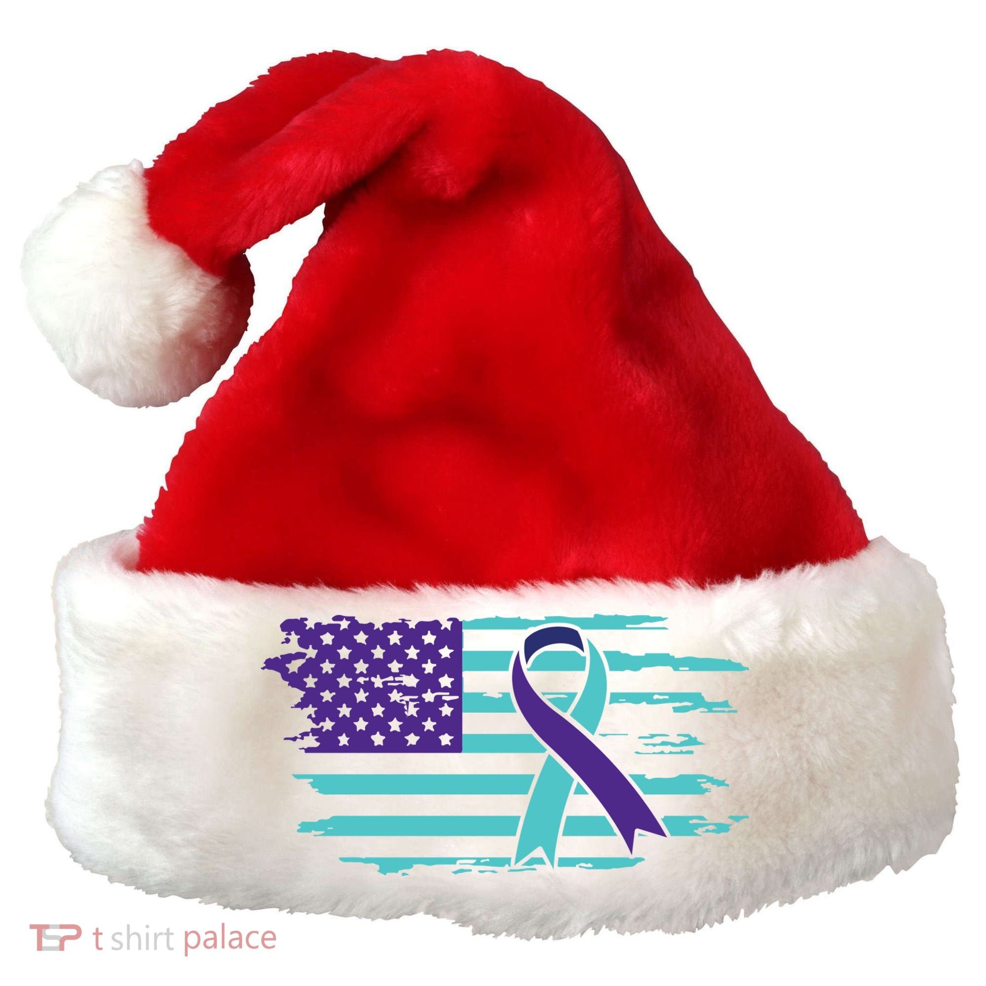 Suicide Awareness Ribbon American Flag Santa Hat