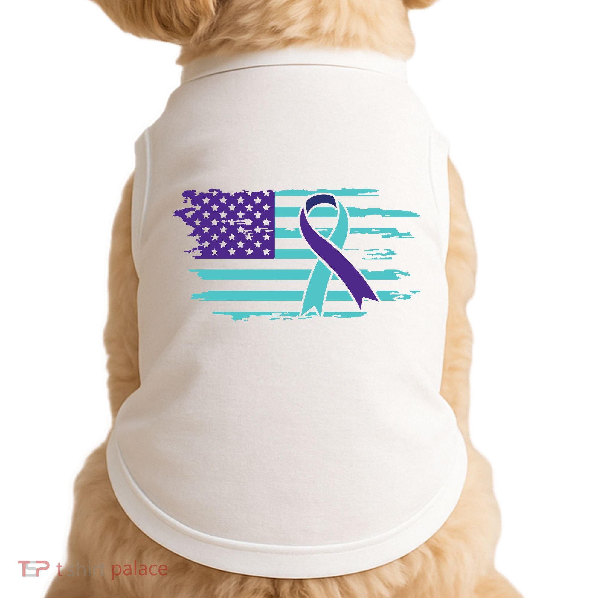 Suicide Awareness Ribbon American Flag Doggie Tank
