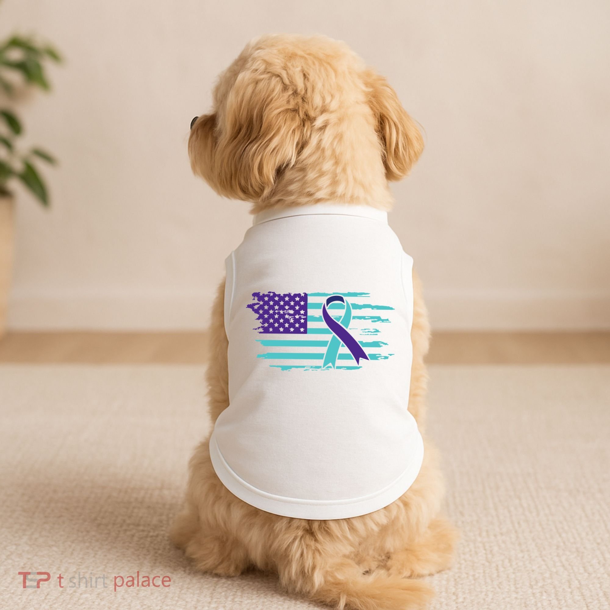 Suicide Awareness Ribbon American Flag Doggie Tank