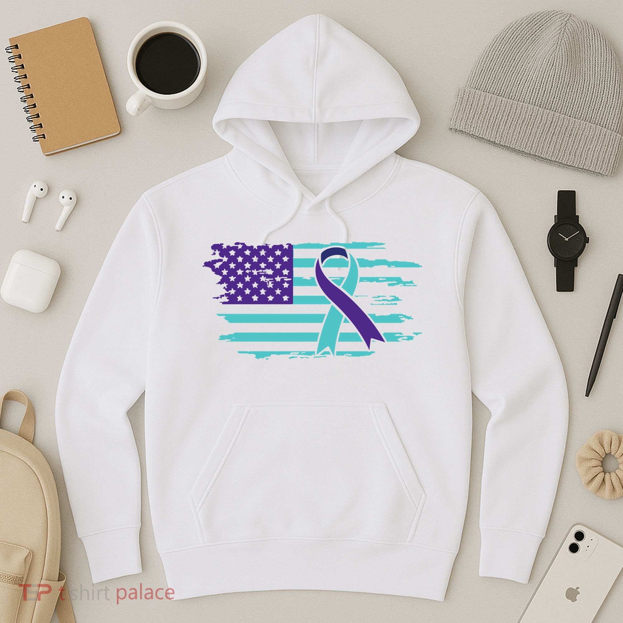 Suicide Awareness Ribbon American Flag Hoodie