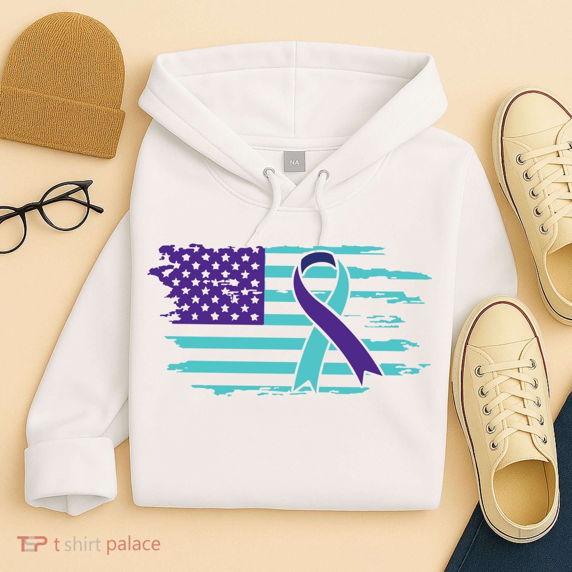 Suicide Awareness Ribbon American Flag Hoodie