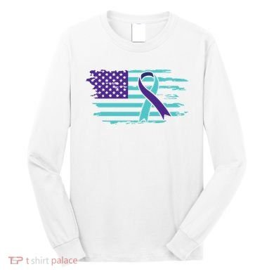 Suicide Awareness Ribbon American Flag Long Sleeve Shirt