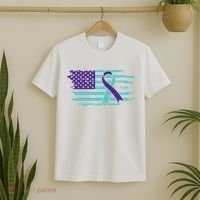 Suicide Awareness Ribbon American Flag T-Shirt thumb 2