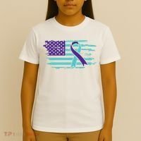 Suicide Awareness Ribbon American Flag T-Shirt thumb 4