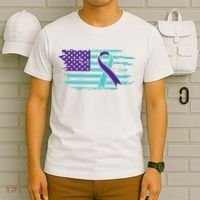 Suicide Awareness Ribbon American Flag T-Shirt thumb 6