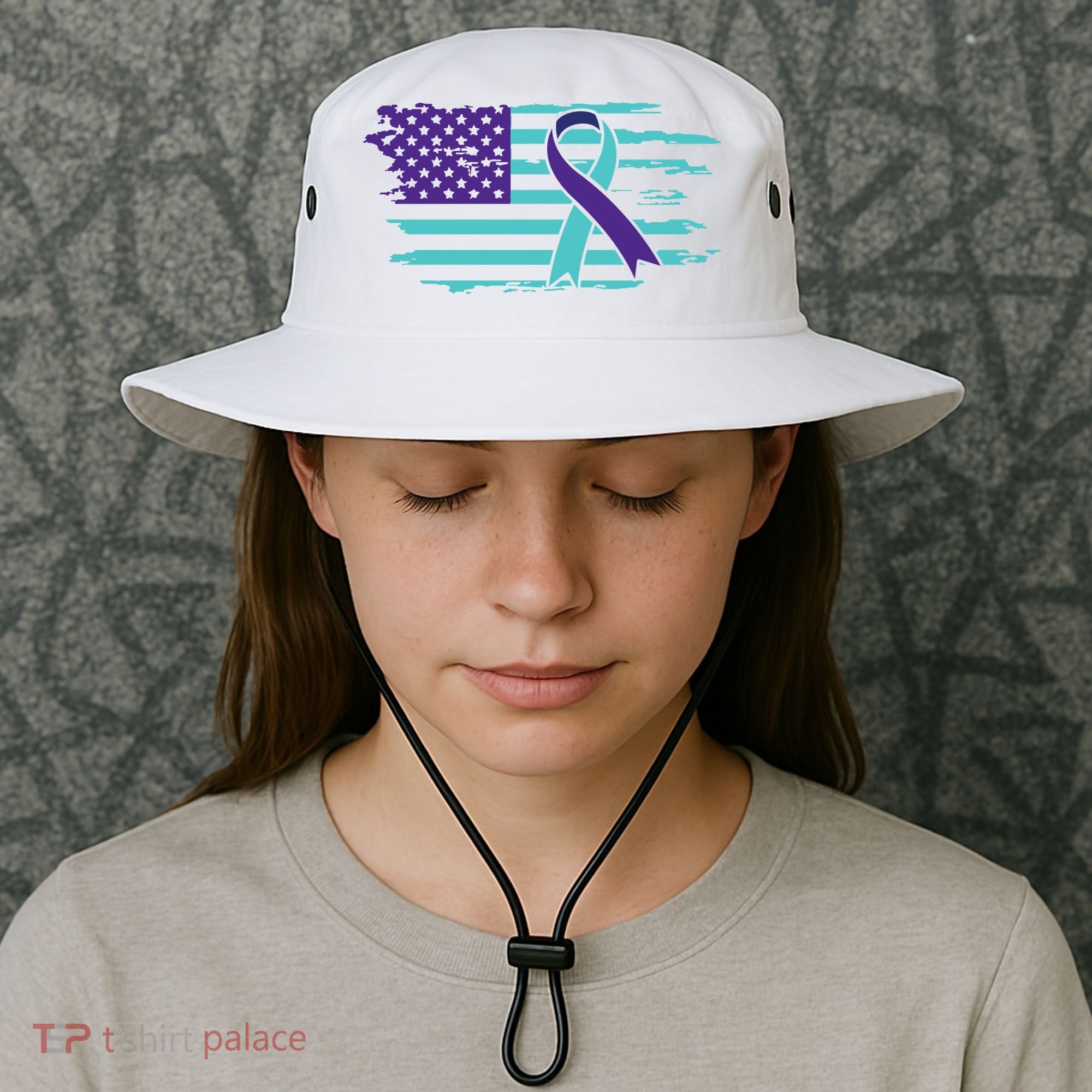 Suicide Awareness Ribbon American Flag Bucket Hat