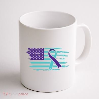 Suicide Awareness Ribbon American Flag Coffee Mug back
