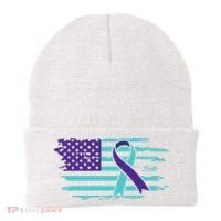 Suicide Awareness Ribbon American Flag Beanie thumb 0