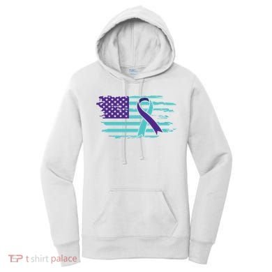 Suicide Awareness Ribbon American Flag Women's Hoodie