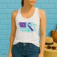 Suicide Awareness Ribbon American Flag Women's Tank Top thumb 2