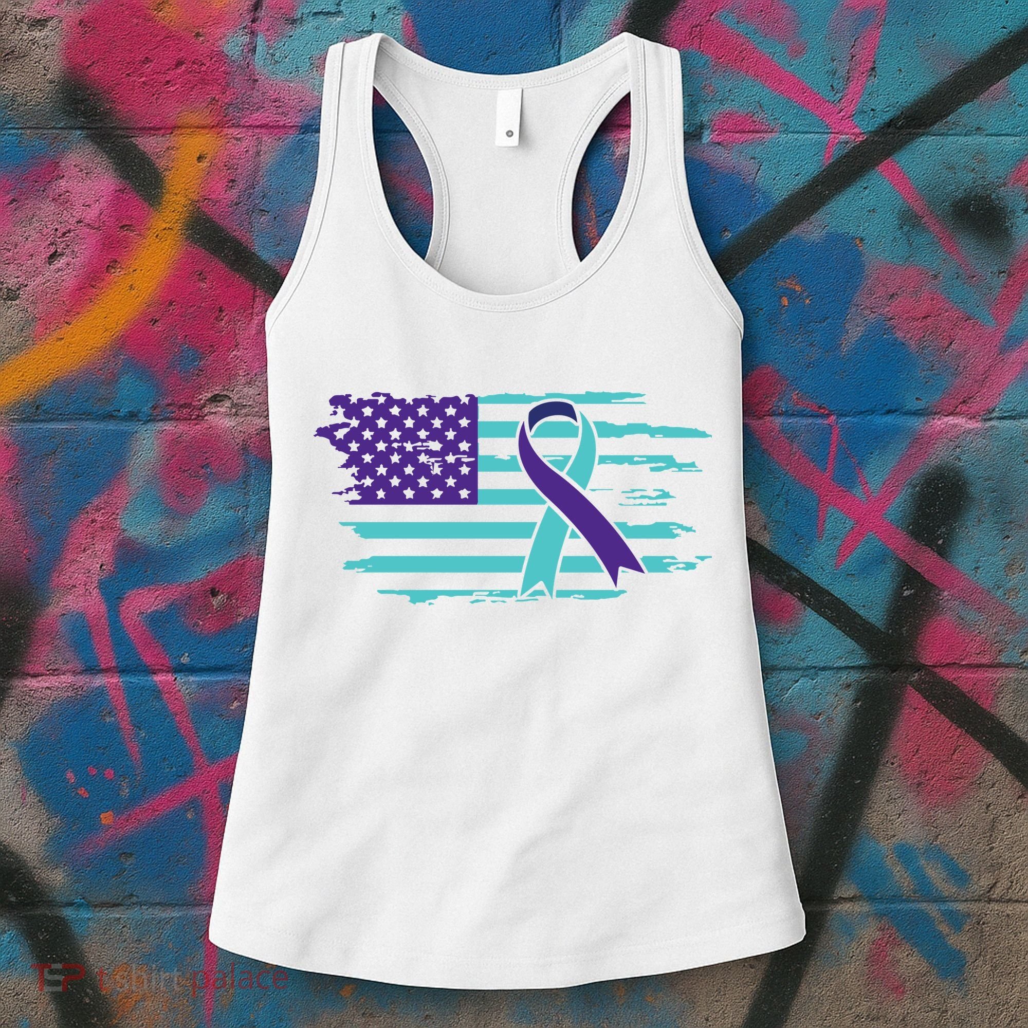 Suicide Awareness Ribbon American Flag Women's Tank Top