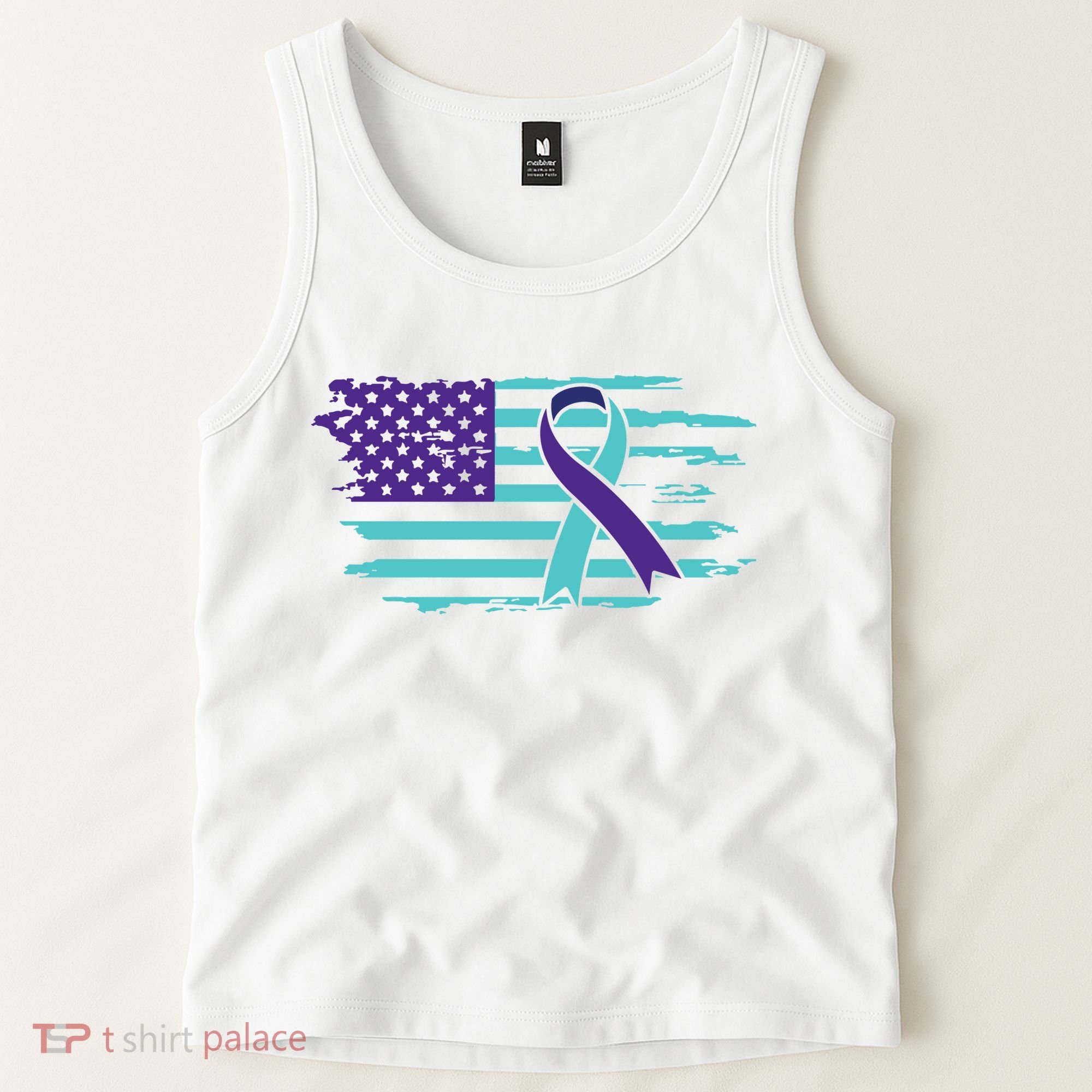 Suicide Awareness Ribbon American Flag Tank Top