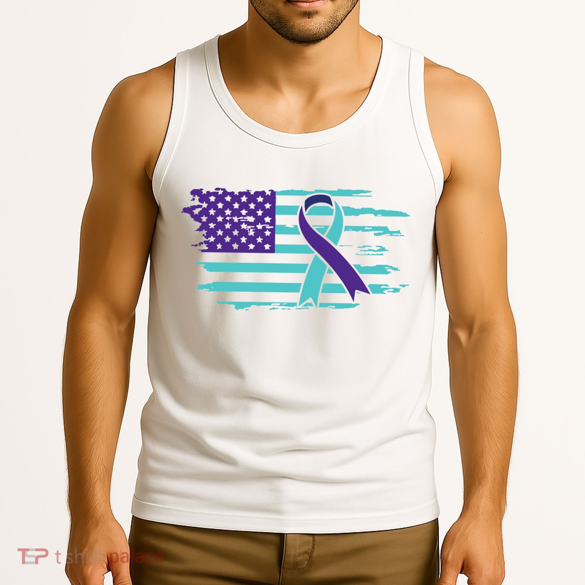 Suicide Awareness Ribbon American Flag Tank Top