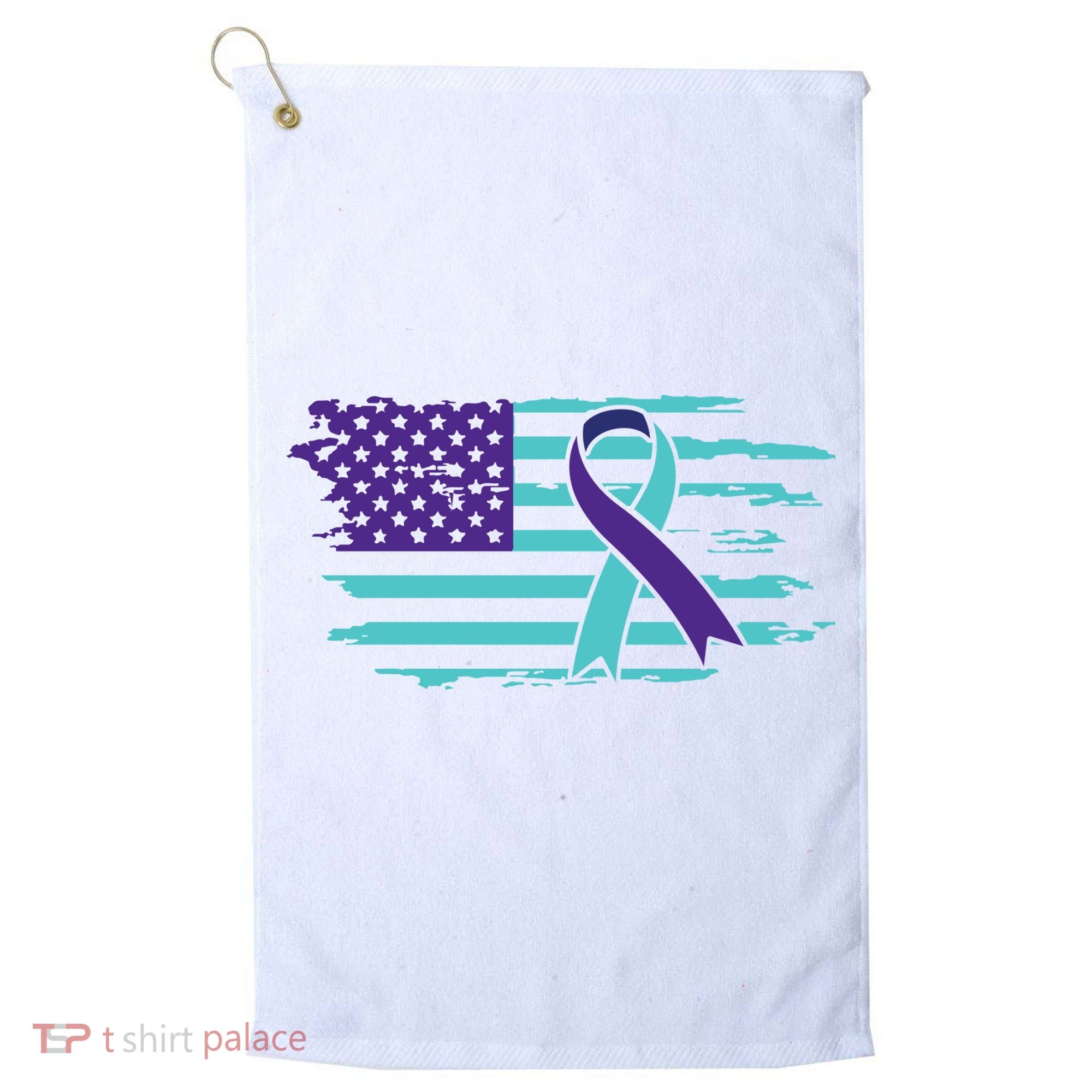 Suicide Awareness Ribbon American Flag Golf Towel