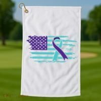 Suicide Awareness Ribbon American Flag Golf Towel thumb 1