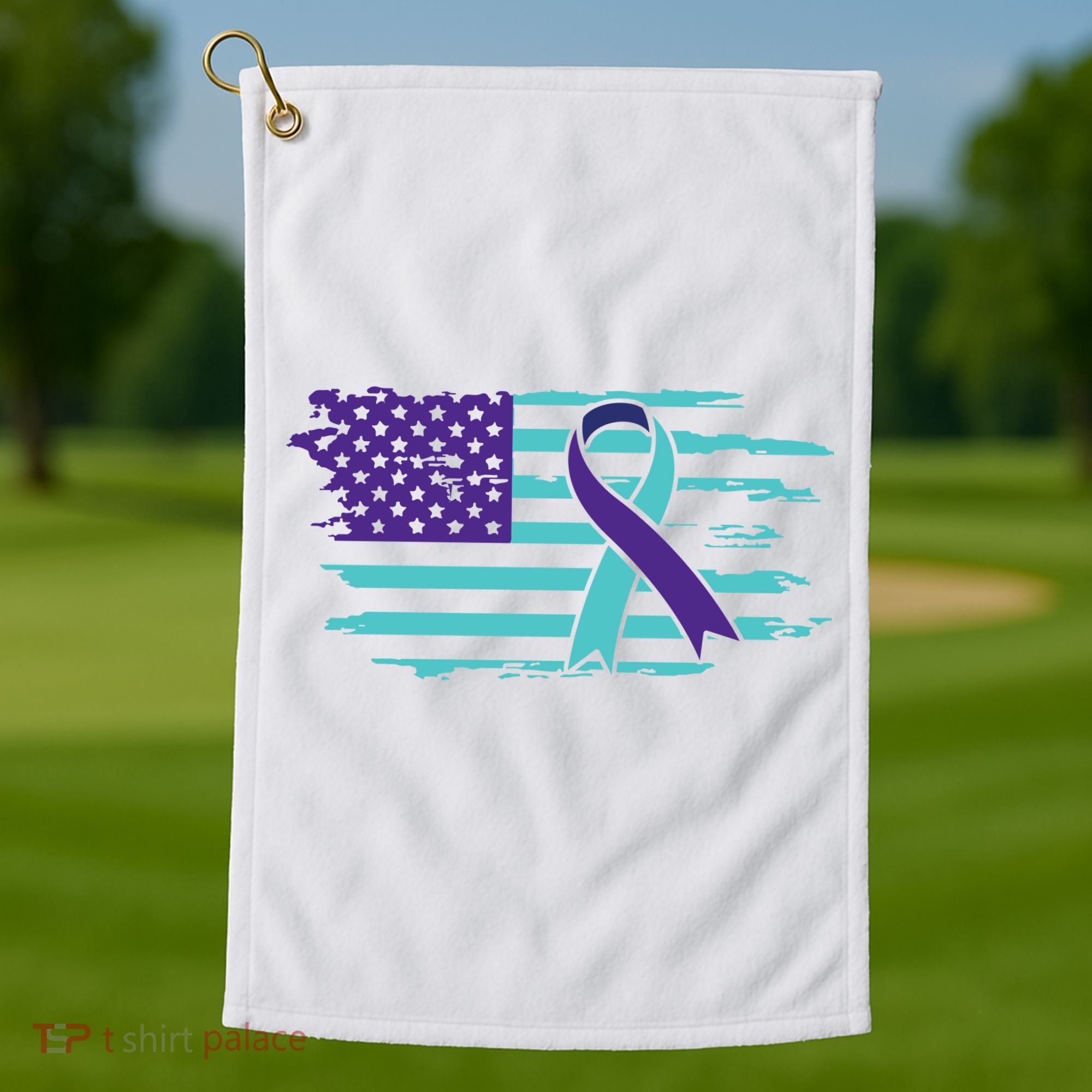 Suicide Awareness Ribbon American Flag Golf Towel