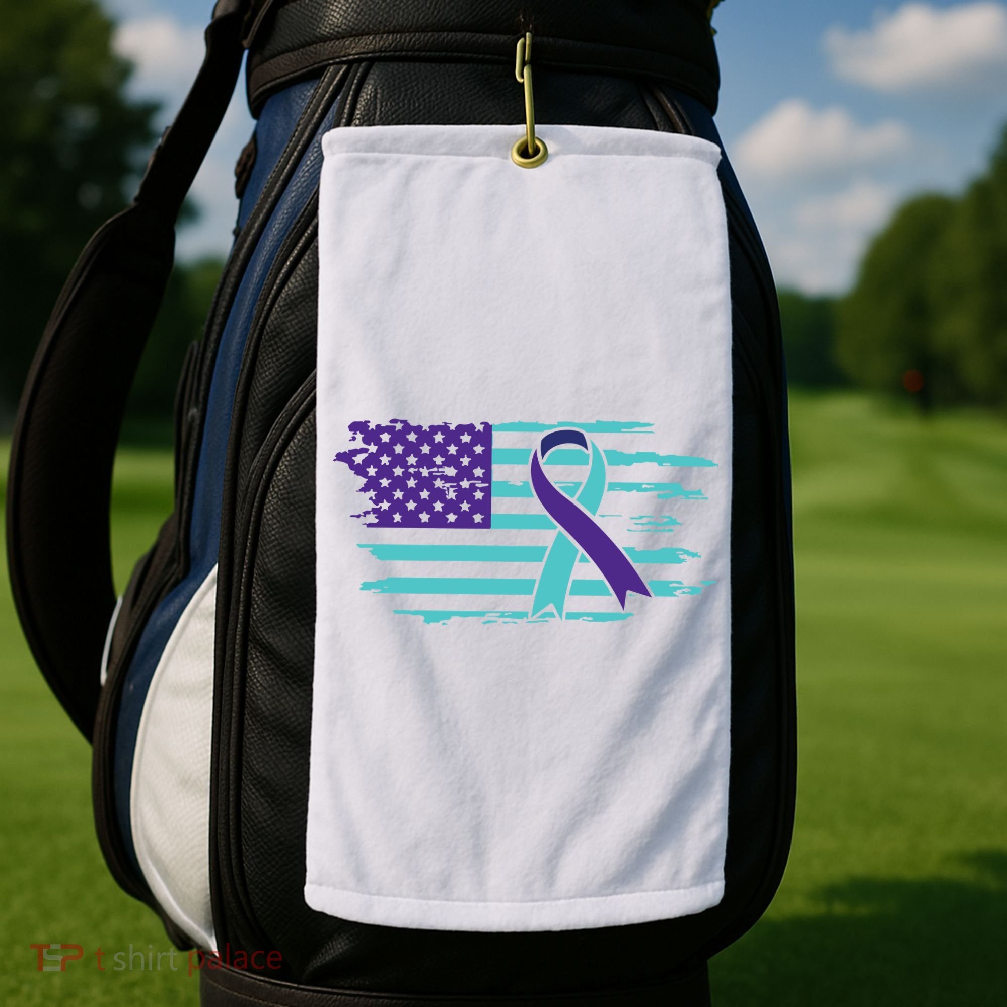 Suicide Awareness Ribbon American Flag Golf Towel