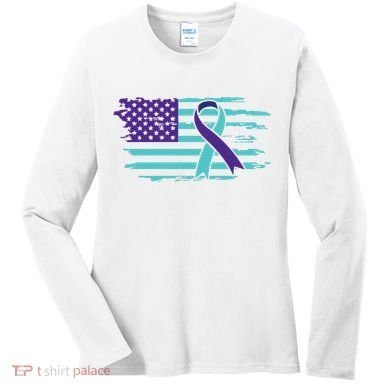 Suicide Awareness Ribbon American Flag Women's Long Sleeve Shirt