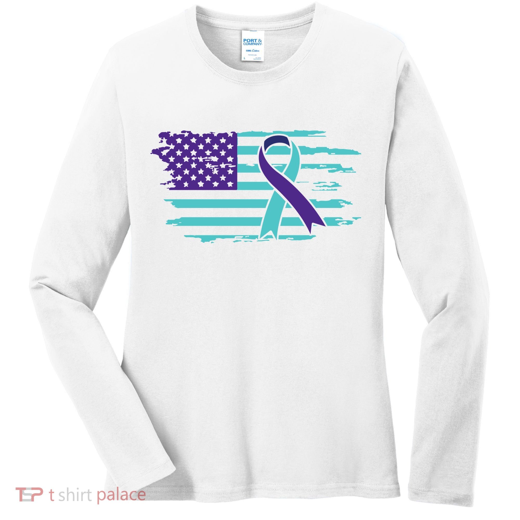 Suicide Awareness Ribbon American Flag Women's Long Sleeve Shirt