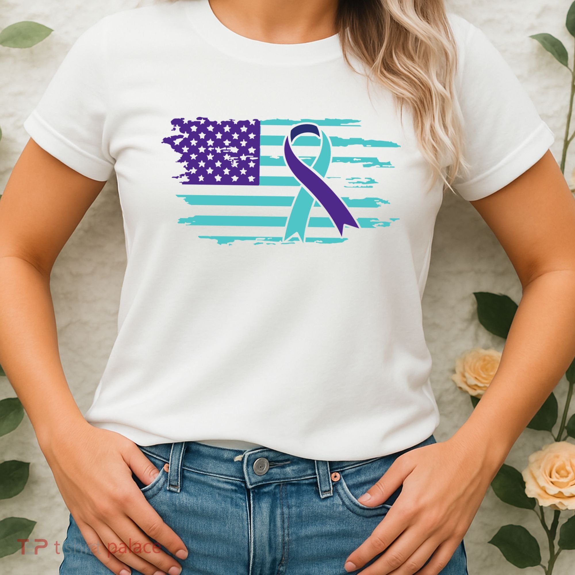 Suicide Awareness Ribbon American Flag Women's T-Shirt