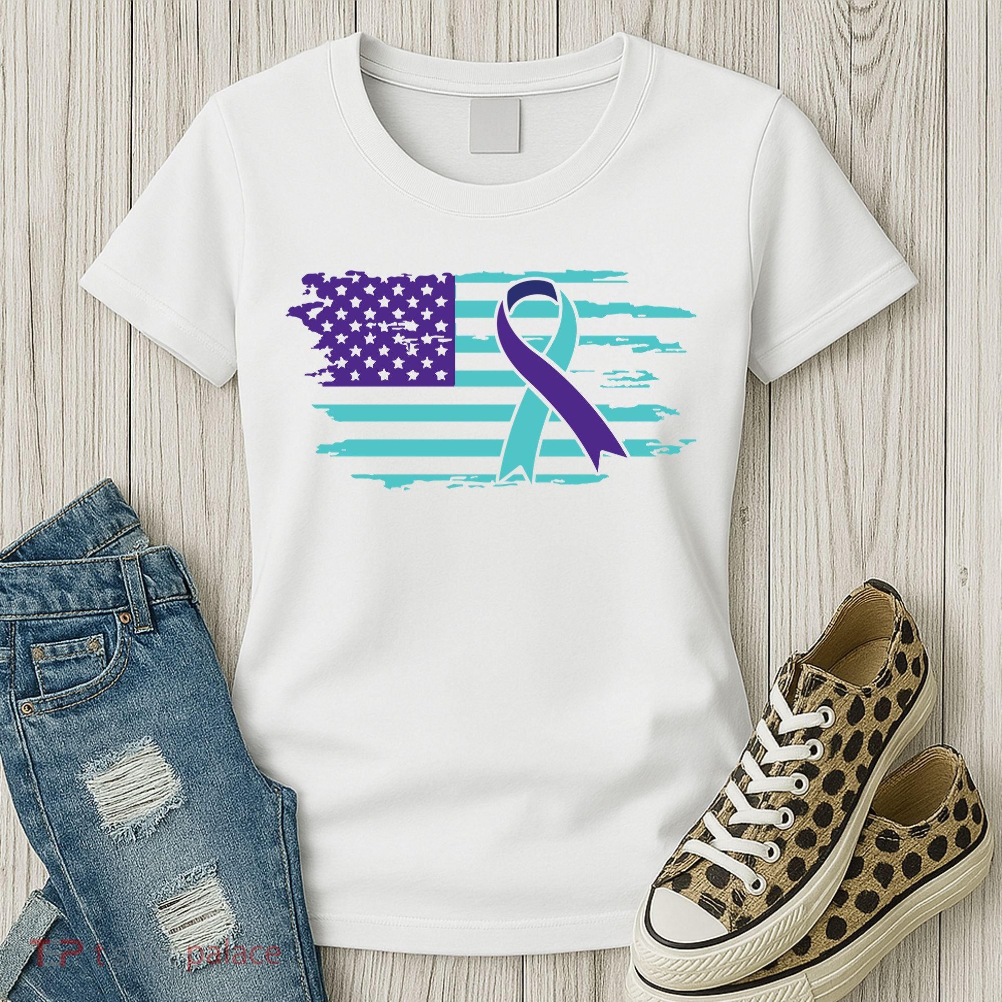 Suicide Awareness Ribbon American Flag Women's T-Shirt