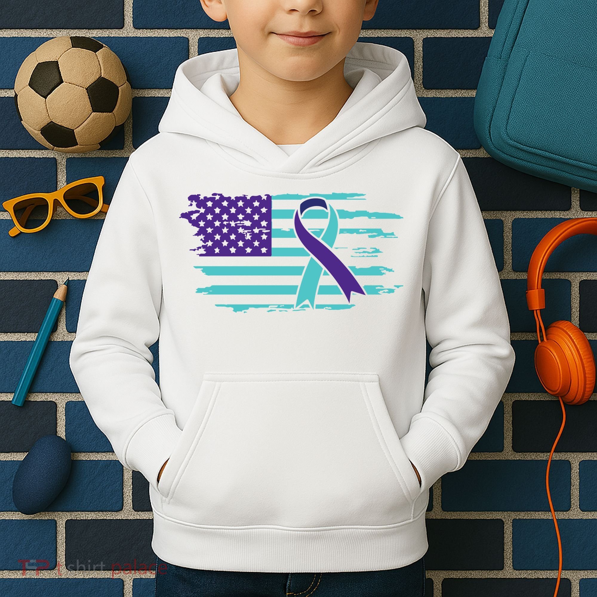 Suicide Awareness Ribbon American Flag Kids Hoodie