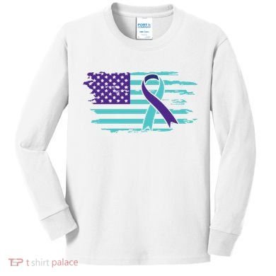 Suicide Awareness Ribbon American Flag Kids Long Sleeve Shirt