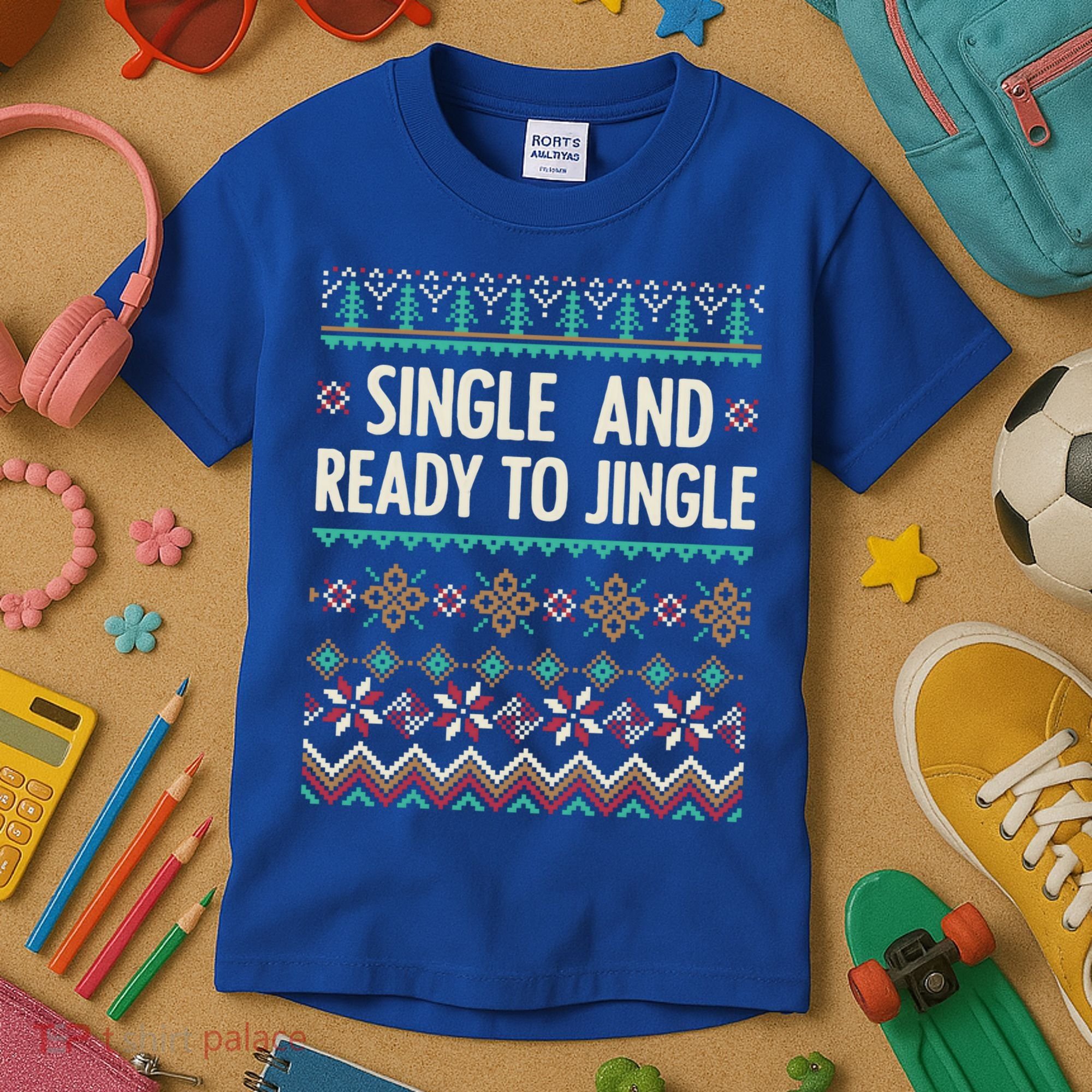 Single And Ready To Jingle Ugly Sweater Christmas Gift Kids T-Shirt