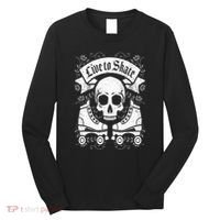 Skull And Roller Skates Live To Skate Goth Punk Roller Derby Long Sleeve Shirt thumb 0