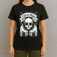Skull And Roller Skates Live To Skate Goth Punk Roller Derby T-Shirt thumb 4