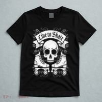 Skull And Roller Skates Live To Skate Goth Punk Roller Derby T-Shirt thumb 5
