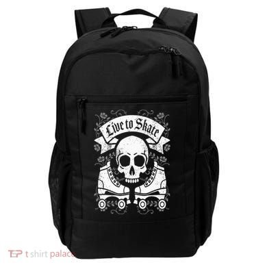 Skull And Roller Skates Live To Skate Goth Punk Roller Derby Backpack