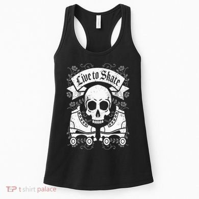 Skull And Roller Skates Live To Skate Goth Punk Roller Derby Women's Tank Top