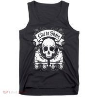 Skull And Roller Skates Live To Skate Goth Punk Roller Derby Tank Top thumb 0