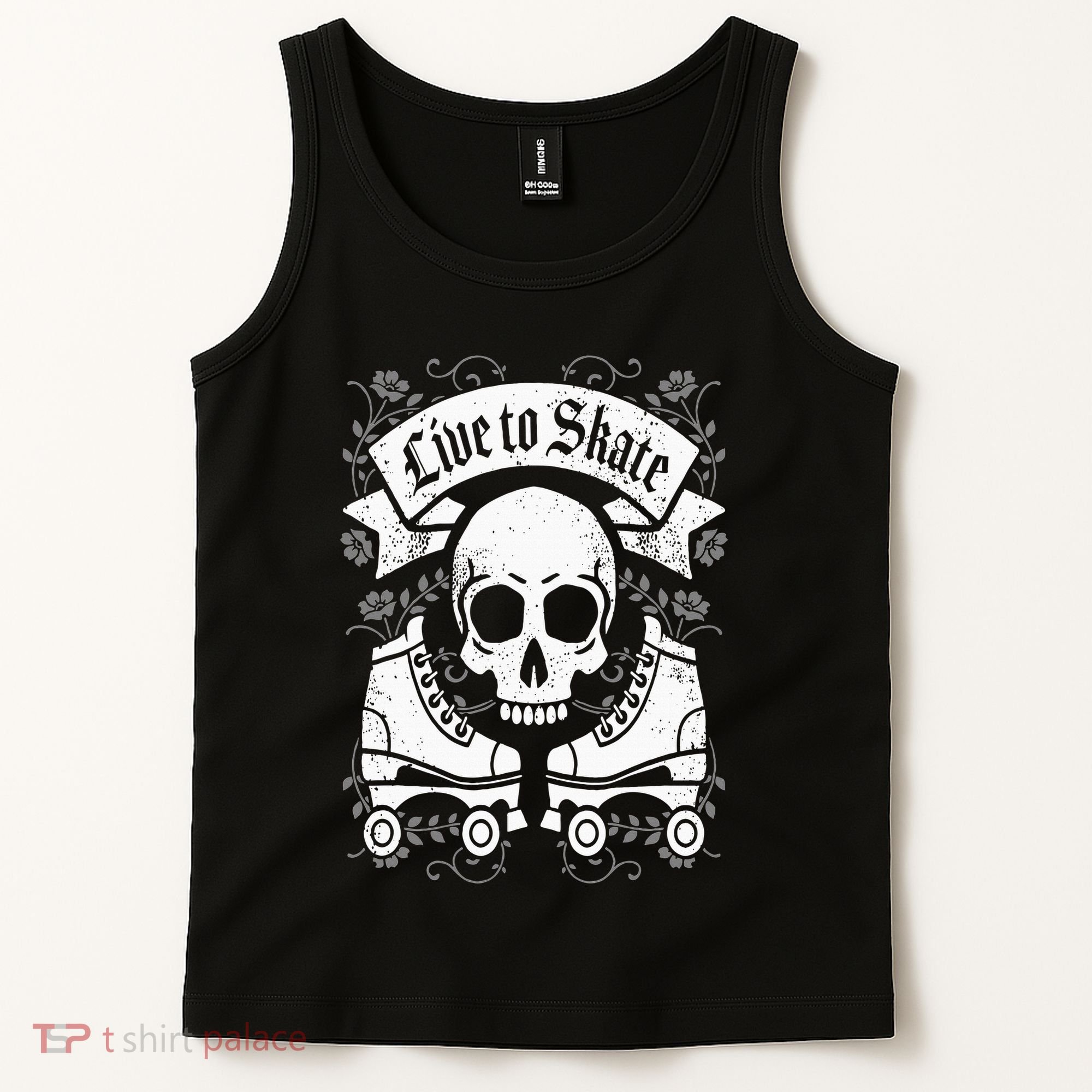 Skull And Roller Skates Live To Skate Goth Punk Roller Derby Tank Top