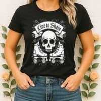 Skull And Roller Skates Live To Skate Goth Punk Roller Derby Women's T-Shirt thumb 2