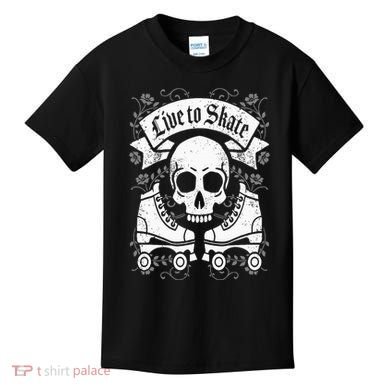 Skull And Roller Skates Live To Skate Goth Punk Roller Derby Kids T-Shirt