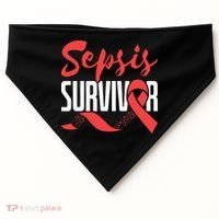 Sepsis Awareness  Red Ribbon  Sepsis Survivor USA-Made Doggie Bandana thumb 0