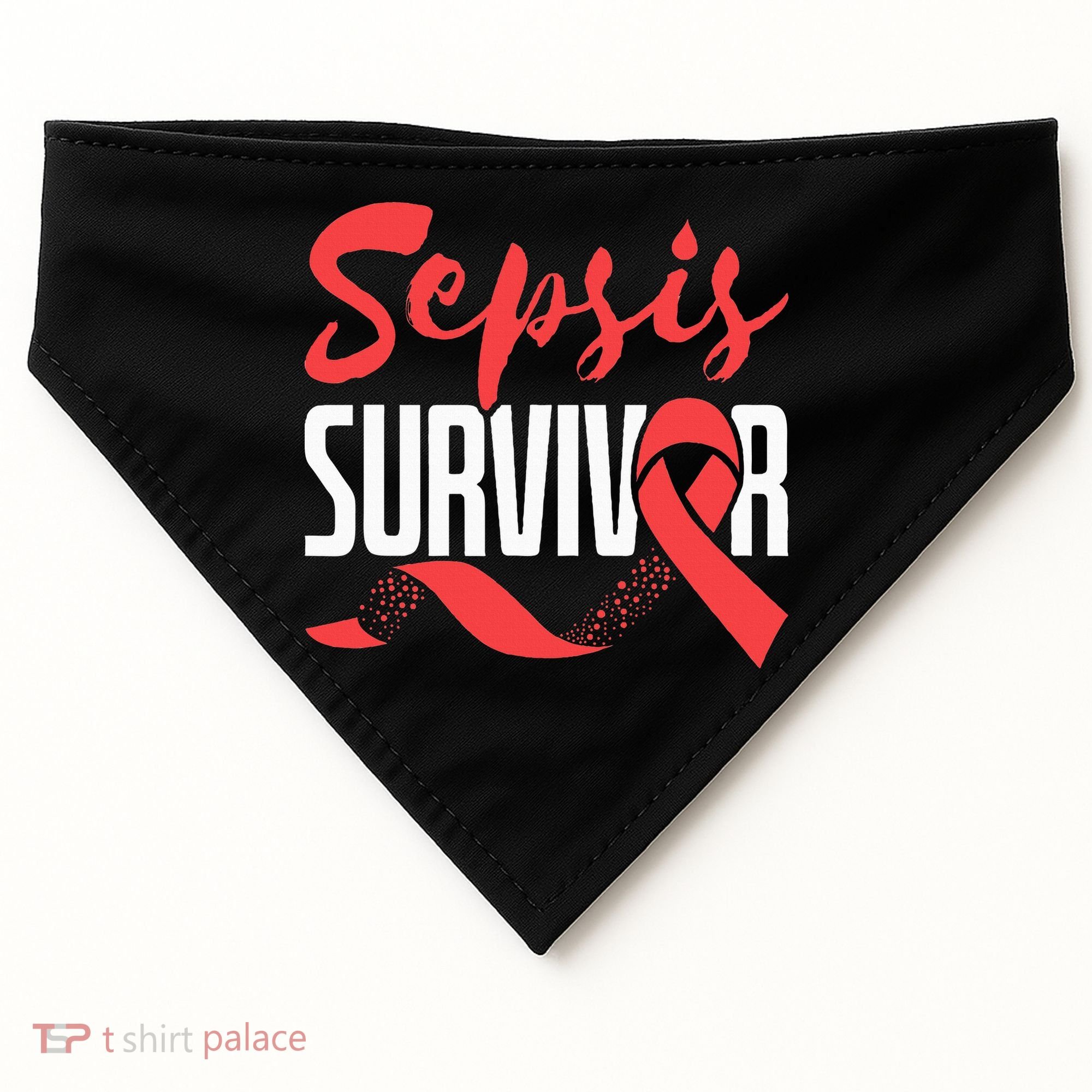 Sepsis Awareness  Red Ribbon  Sepsis Survivor USA-Made Doggie Bandana