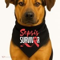 Sepsis Awareness  Red Ribbon  Sepsis Survivor USA-Made Doggie Bandana thumb 1