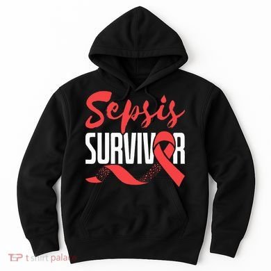 Sepsis Awareness  Red Ribbon  Sepsis Survivor Hoodie
