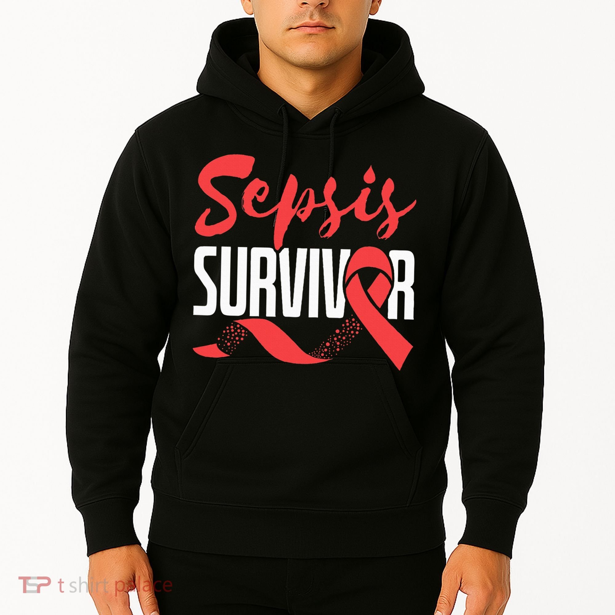 Sepsis Awareness  Red Ribbon  Sepsis Survivor Hoodie